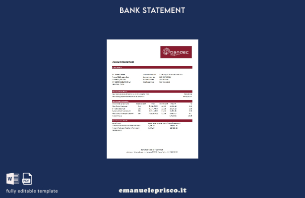 modello Excel di estratto conto bancario Cuba Bandec Banco de Credito y Comercio